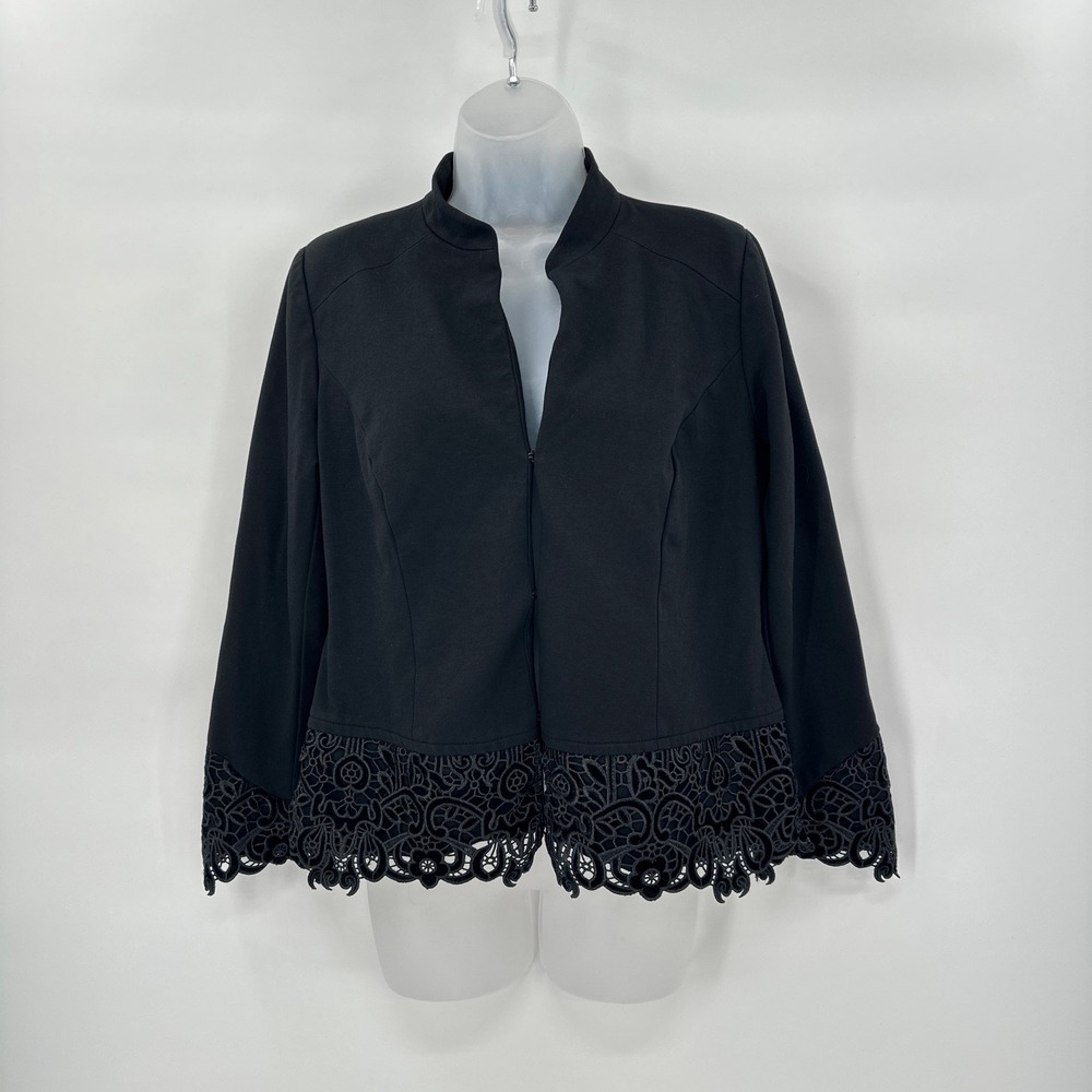 Chicos Jacket Womens 1 Medium Black Embroidered Lace Open Front Dressy Boho Top‎